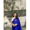 Striped Bollywood Satin Saree  (Dark Blue)