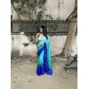 Ombre, Striped Bollywood Satin Saree  (Light Blue, Blue)