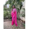 Ombre, Striped Bollywood Satin Saree  (Pink)