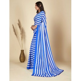 Striped Daily Wear Georgette Saree  (Blue, White)