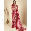 Striped Daily Wear Georgette Saree  (Red, White)