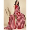 Striped Daily Wear Georgette Saree  (Red, White)