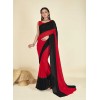 Dyed, Striped Fashion Georgette Saree  (Black, Red)