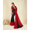 Dyed, Striped Fashion Georgette Saree  (Red, Black)